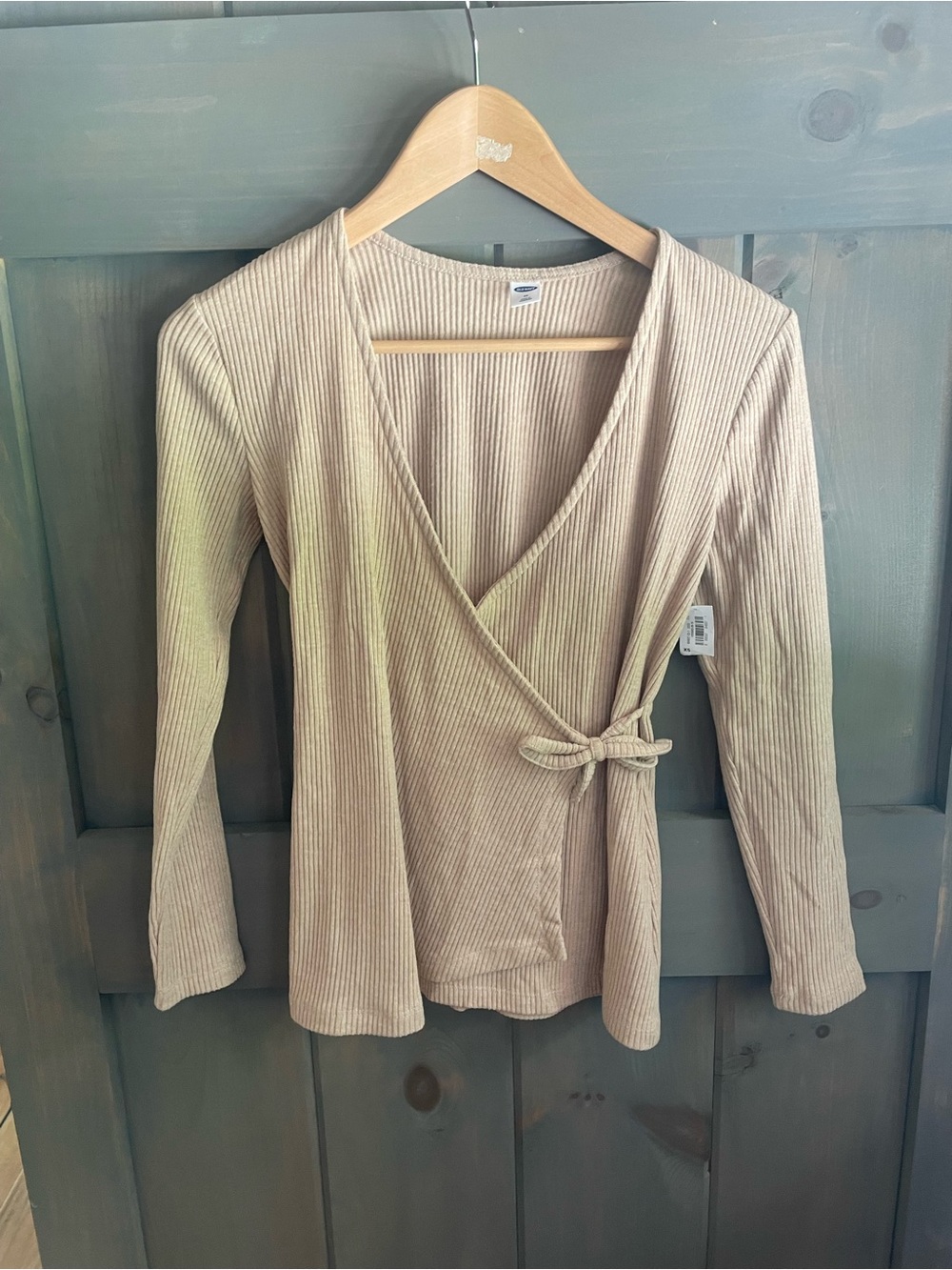 Old Navy Neutral Ribbed Wrap Top in Taupe